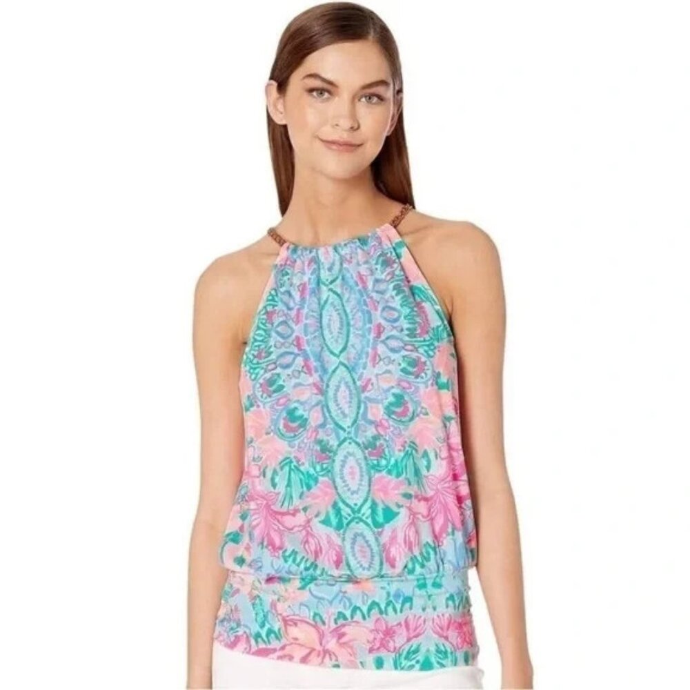LILLY PULITZER XS Bowen Top Vibrant Hot Tamale Gold Chain Tank